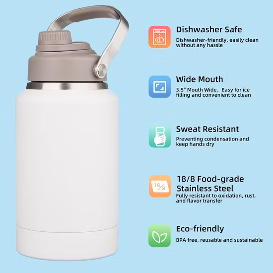 Brocca per acqua da palestra per grandi sport da mezzo gallone senza BPA da 2,2 l 3,78 l con custodia con cannuccia e indicatore del tempo
